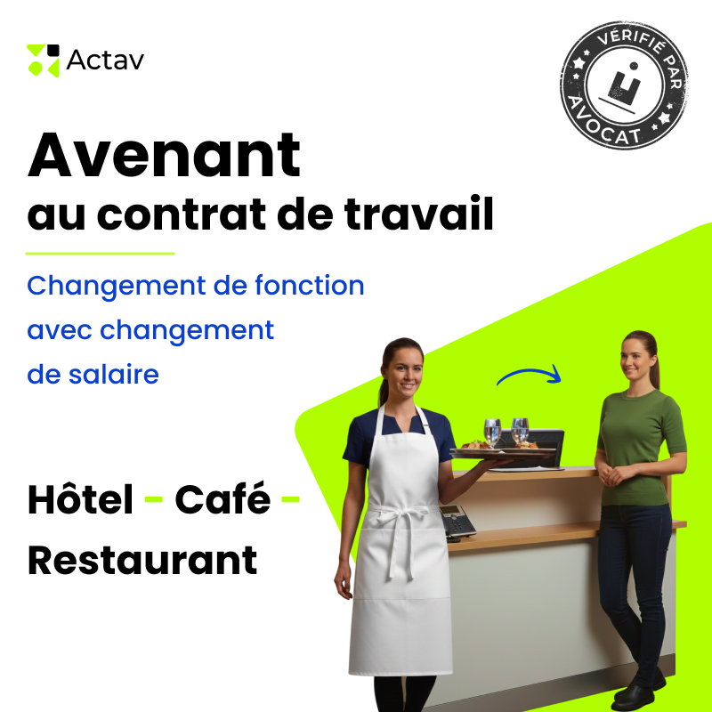 Avenant au contrat de travail -  Changement de fonction avec changement de salaire (Café-Hôtel-Restaurant)
