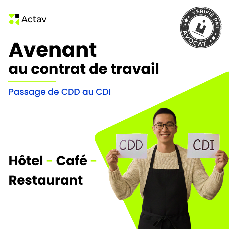 Avenant au contrat de travail- Passage de CDD au CDI (Café-Hôtel-Restaurant)