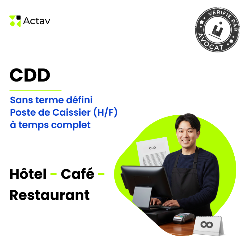 CDD caissier(ère) sans terme défini - Temps complet (Café-Hôtel-Restaurant)