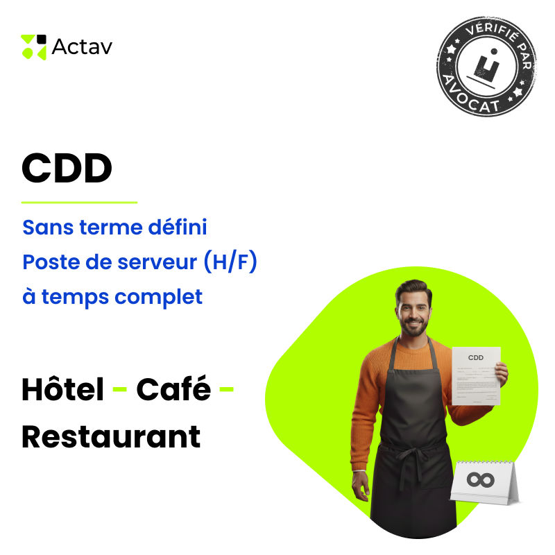 CDD serveur (H/F) sans terme défini - Temps complet (Café-Hôtel-Restaurant)