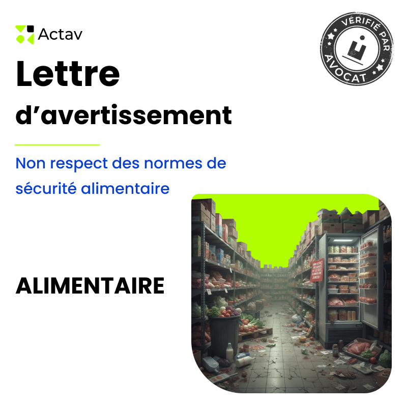 Lettre d'avertissement pour non respect des normes de sécurité alimentaire (Alimentaire)