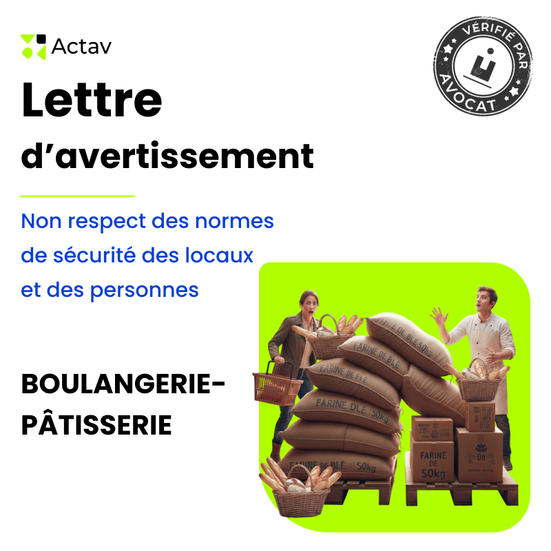 Lettre d'avertissement pour non respect des normes de sécurité des locaux et des personnes (Boulangerie)
