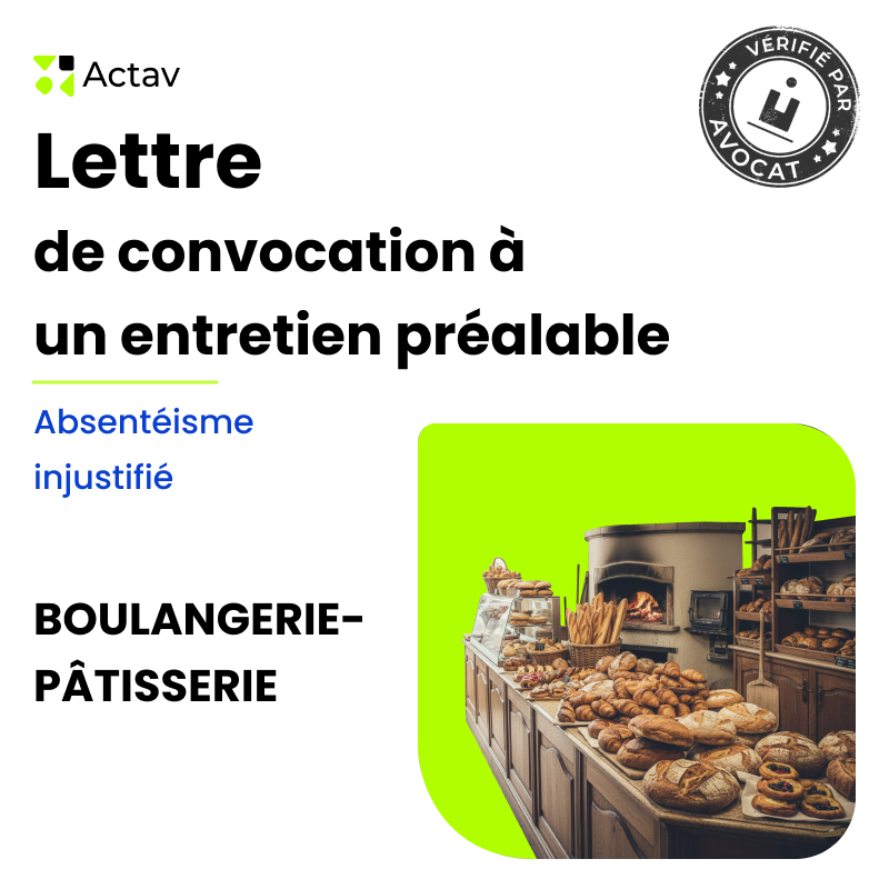 Lettre de convocation à un entretien préalable pour absentéisme injustifié (Boulangerie)