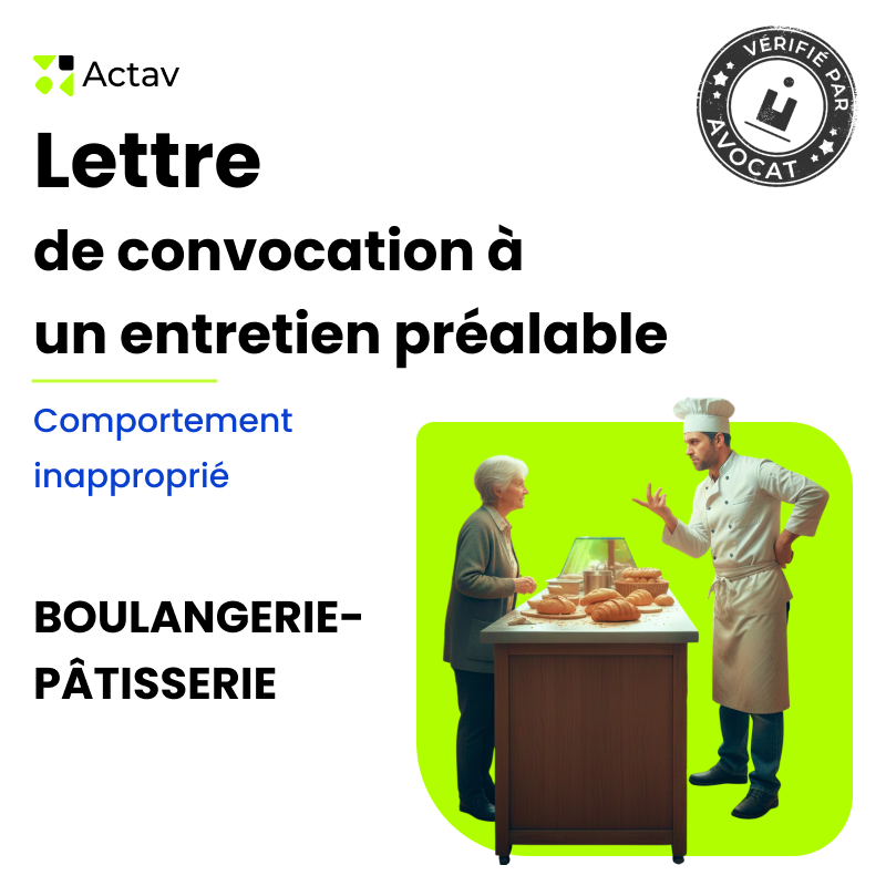Lettre de convocation à un entretien préalable pour comportement inapproprié (Boulangerie)