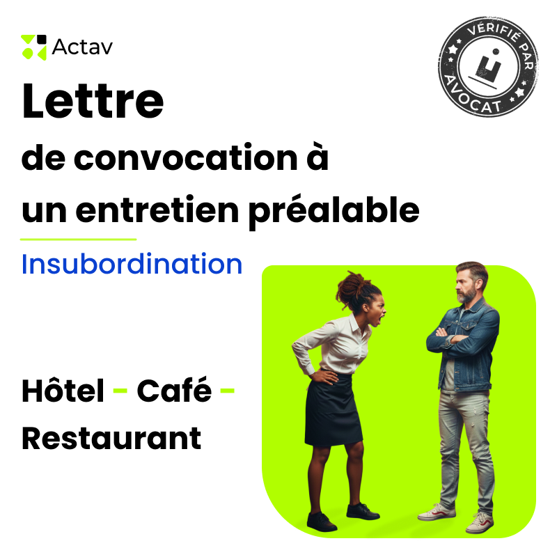 Lettre de convocation à un entretien préalable pour insubordination (Café-Hôtel-Restaurant)