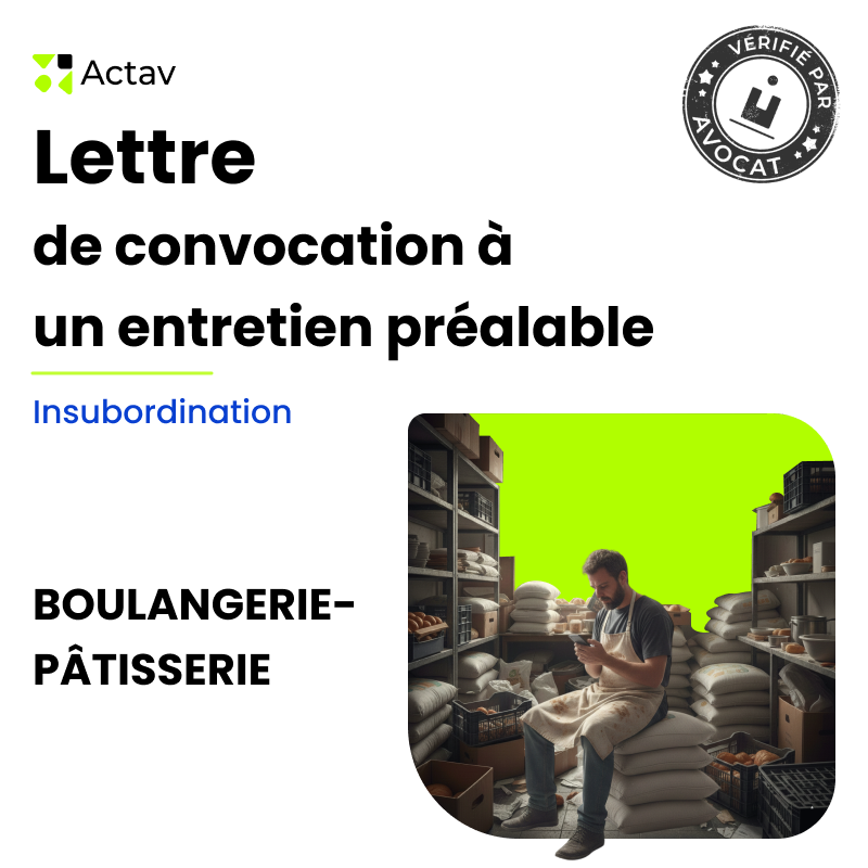 Lettre de convocation à un entretien préalable pour insubordination (Boulangerie)