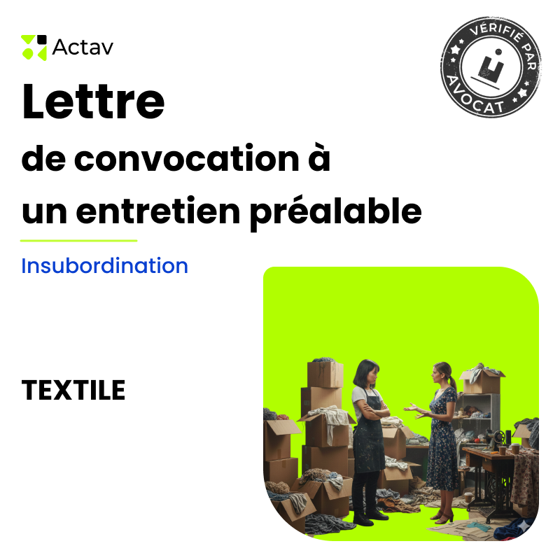 Lettre de convocation à un entretien préalable pour insubordination (Textile)
