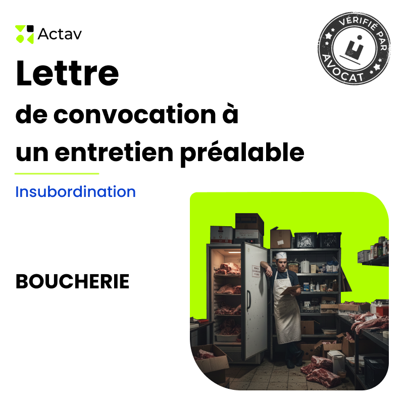 Lettre de convocation à un entretien préalable pour insubordination (Boucherie)