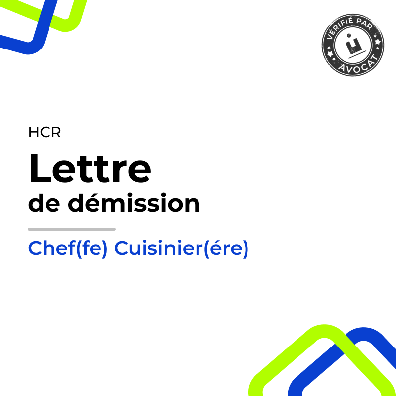 Lettre de démission - Chef(fe) Cuisinier(ère) - Café-Hôtel-Restaurant