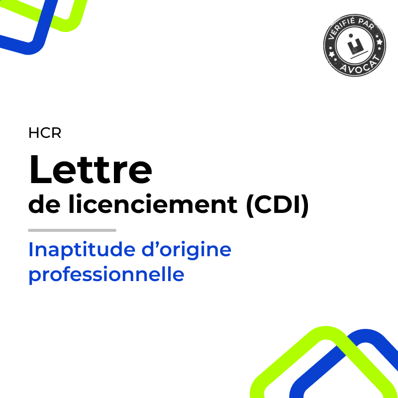 Lettre de licenciement (CDI) - Inaptitude d'origine professionnelle (Café-Hôtel-Restaurant)
