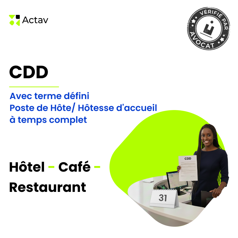 CDD à terme défini - Hôte/ Hôtesse d'accueil à temps complet (Café-Hôtel-Restaurant)