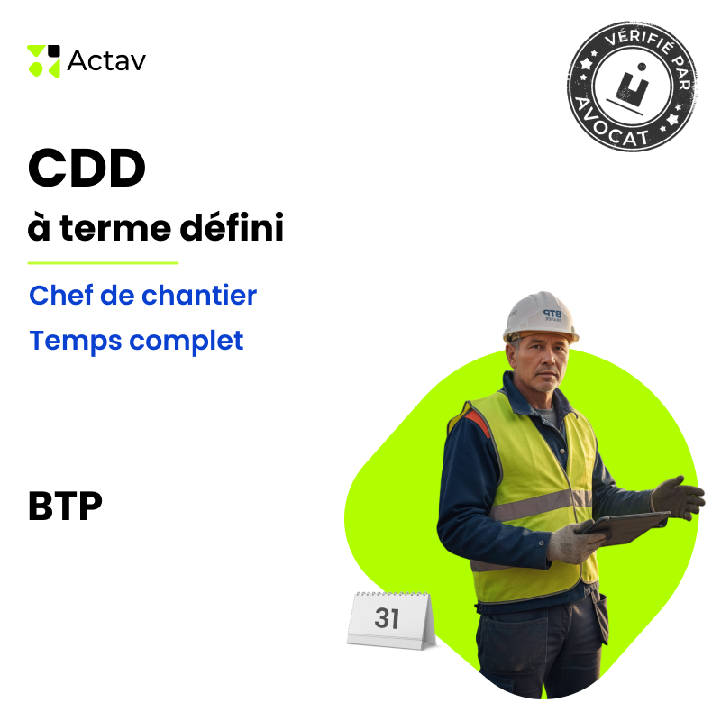 Modèle CDD à terme défini pour chef de chantier (H/F) - Temps complet - BTP