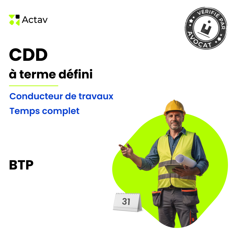 Modèle CDD à terme défini pour conducteur de travaux (H/F) - Temps complet - BTP