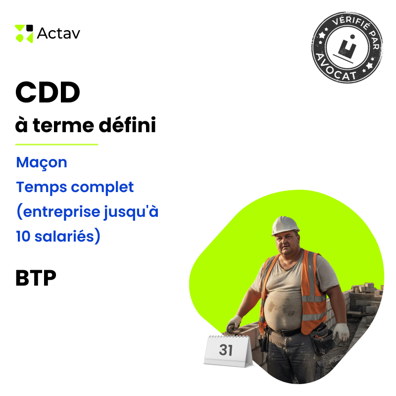 Modèle CDD à terme défini pour maçon (H/F) - Temps complet - BTP (entreprise jusqu'à 10 salariés)