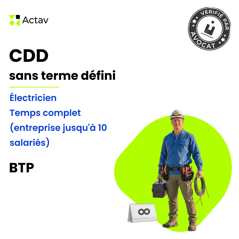 Modèle CDD sans terme défini pour électricien (H/F) - Temps complet - BTP (entreprise jusqu'à 10 salariés)