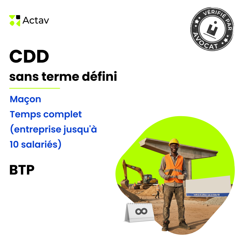 Modèle CDD sans terme défini pour maçon (H/F) - Temps complet - BTP (entreprise jusqu'à 10 salariés)