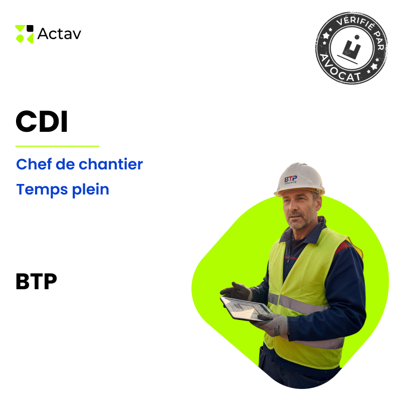 Modèle CDI temps plein pour chef de chantier (H/F) - BTP