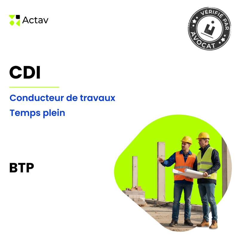 Modèle CDI temps plein pour conducteur de travaux (H/F) - BTP