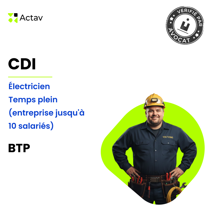 Modèle CDI temps plein pour électricien (H/F) - BTP ( entreprise jusqu'à 10 salariés)