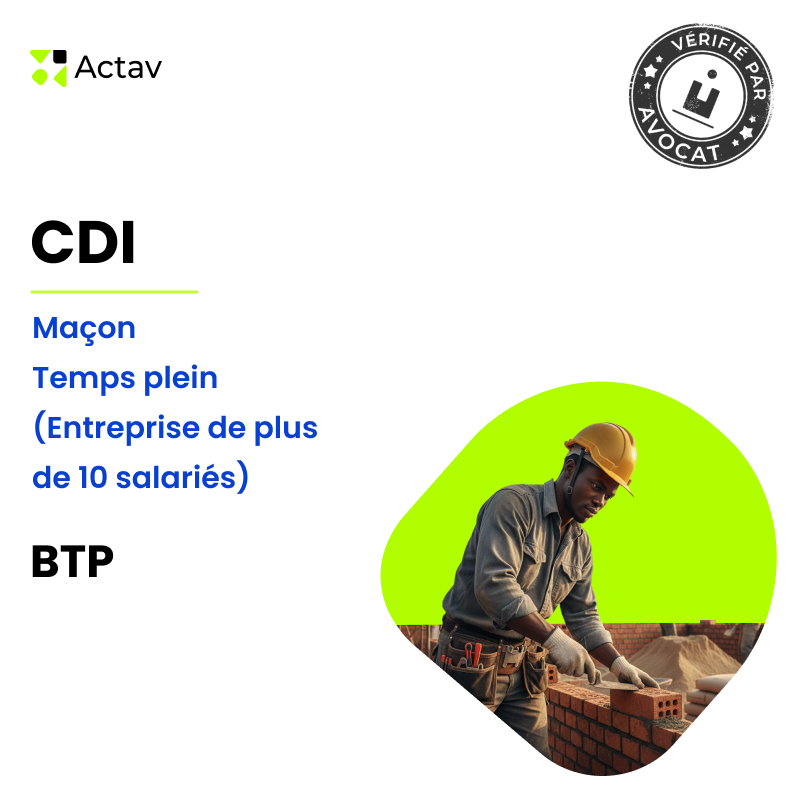 Modèle CDI temps plein pour maçon(H/F) - BTP (entreprise de plus de 10 salariés)