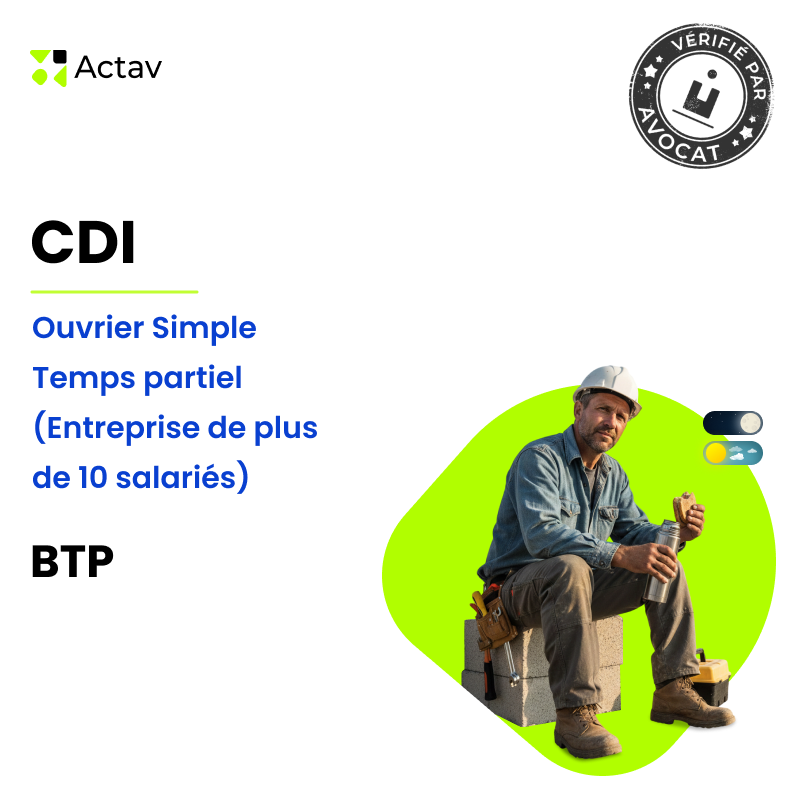 Modèle CDI temps partiel pour ouvrier simple (H/F) - BTP (entreprise de plus de 10 salariés)