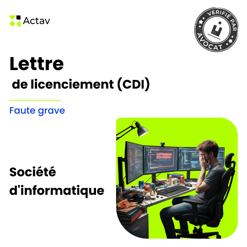 Lettre de licenciement pour faute grave (CDI) - Société d'informatique