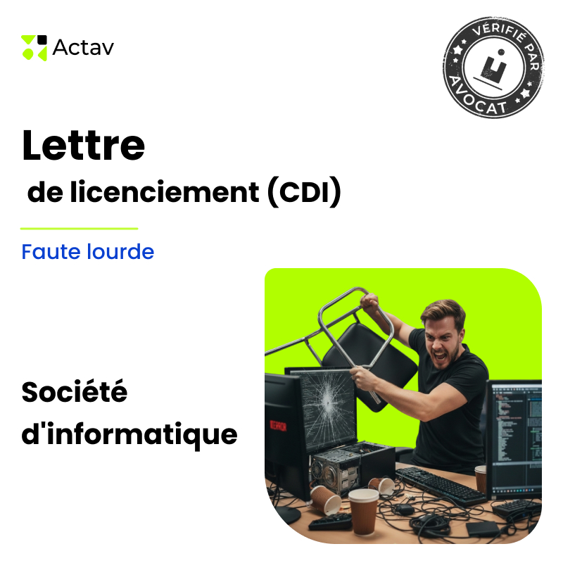 Lettre de licenciement pour faute lourde (CDI) - Société d'informatique