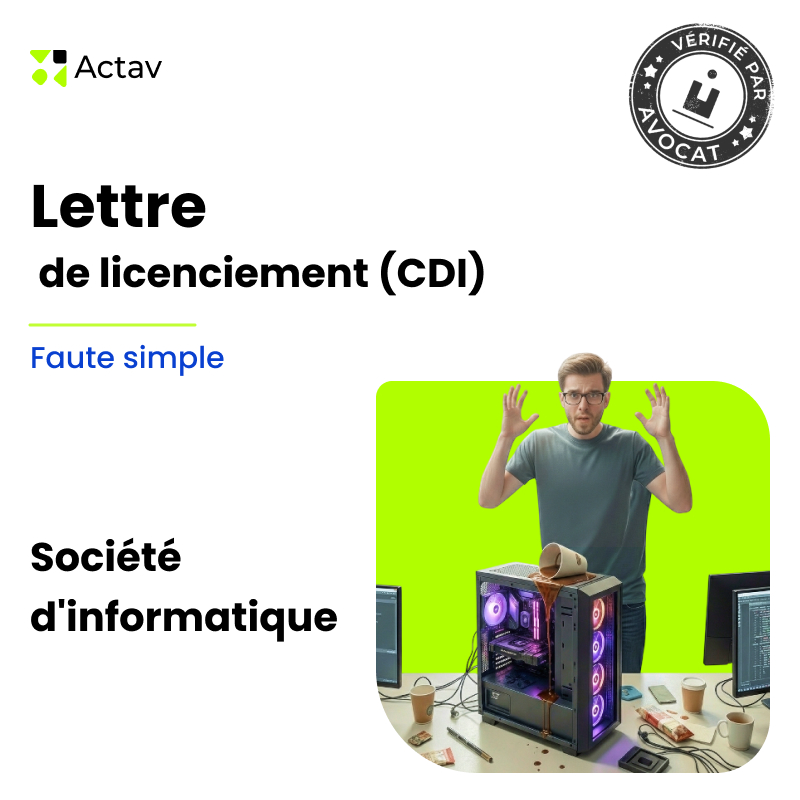 Lettre de licenciement pour faute simple (CDI) - Société d'informatique