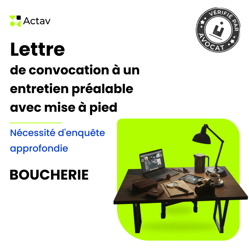 Lettre de convocation à un entretien préalable/mise à pied conservatoire pour nécessité d’enquête approfondie - Boucherie