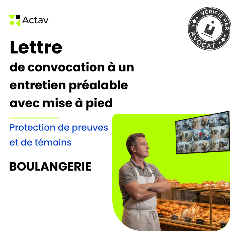 Lettre de convocation à un entretien préalable/mise à pied conservatoire pour protection de preuves et de témoins - Boulangerie
