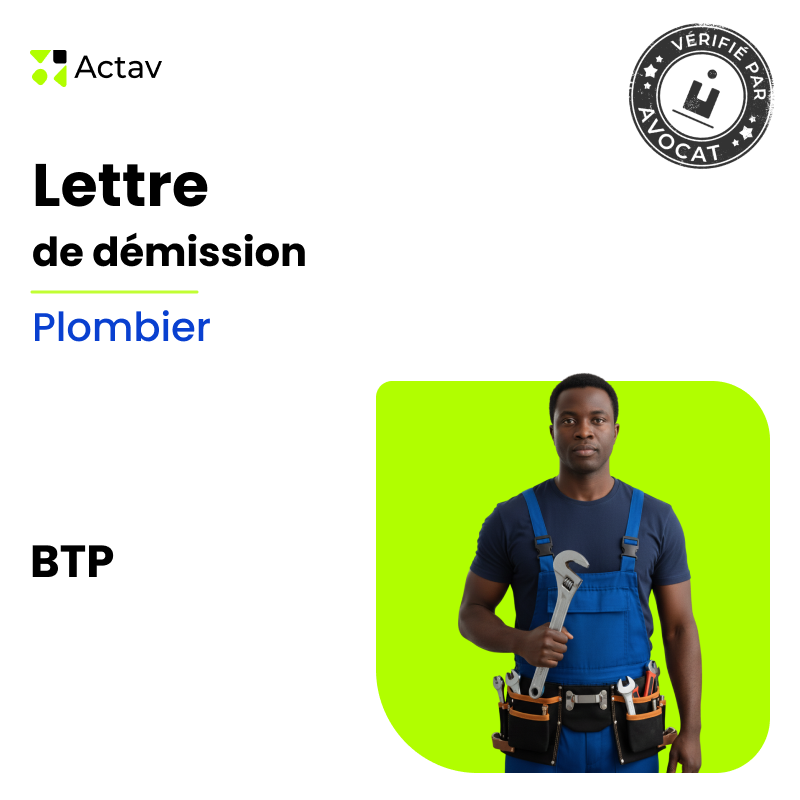 Lettre de démission - Plombier (H/F)