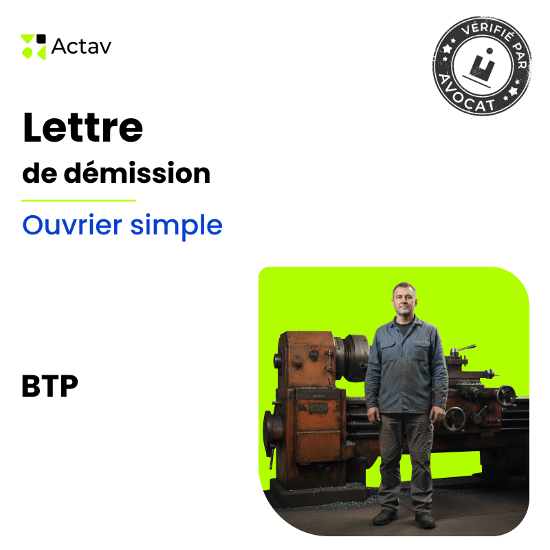 Lettre de démission - Ouvrier simple