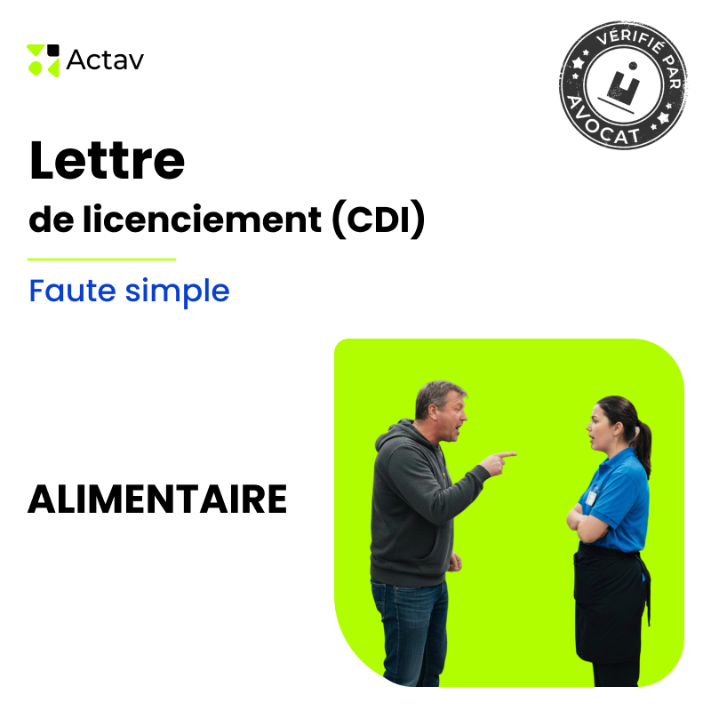 Lettre de licenciement pour faute simple (CDI) - Alimentation