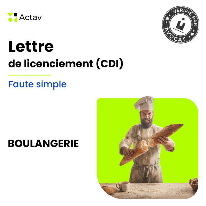 Lettre de licenciement pour faute simple (CDI) - Boulangerie
