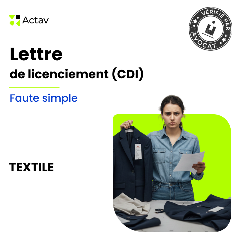 Lettre de licenciement pour faute simple (CDI) - Textile