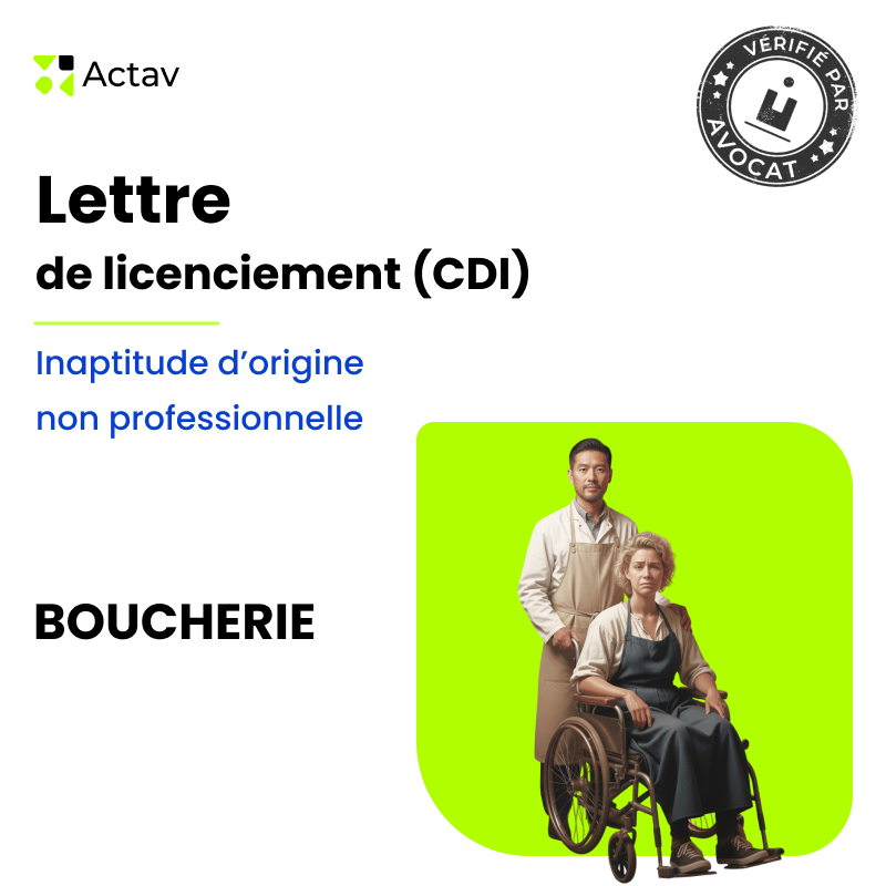 Lettre de licenciement pour inaptitude non professionnelle (CDI) - Boucherie