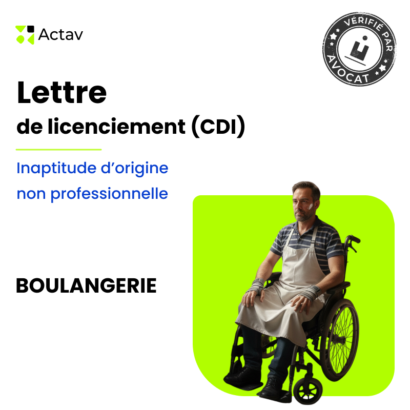Lettre de licenciement pour inaptitude non professionnelle (CDI) - Boulangerie