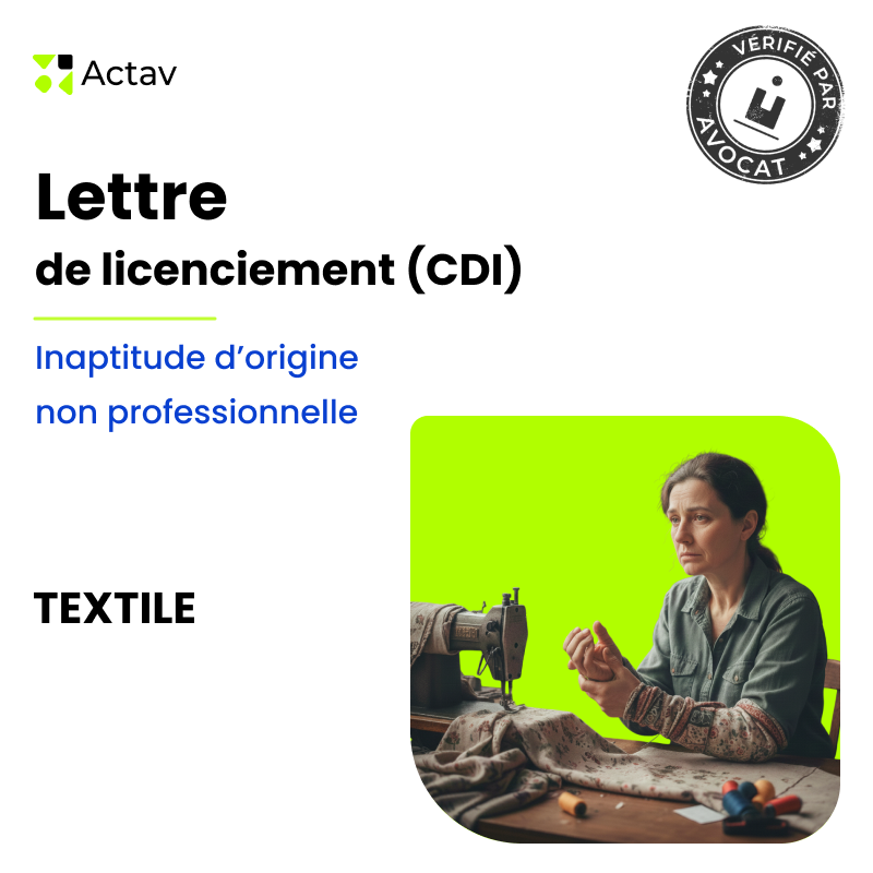Lettre de licenciement pour inaptitude non professionnelle (CDI) - Textile