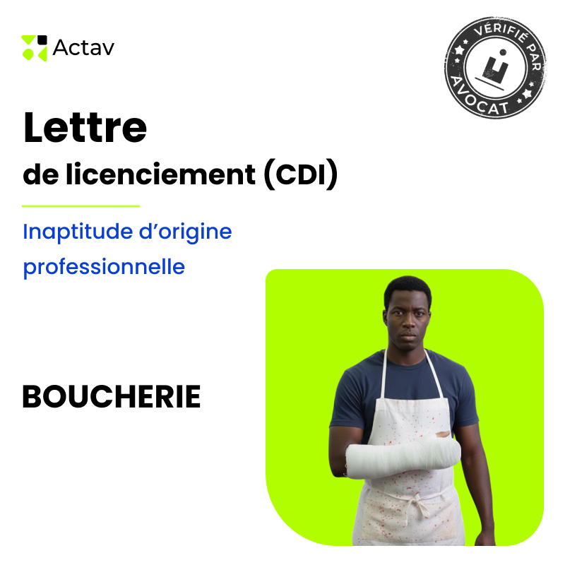 Lettre de licenciement pour inaptitude d'origine professionnelle (CDI) - Boucherie