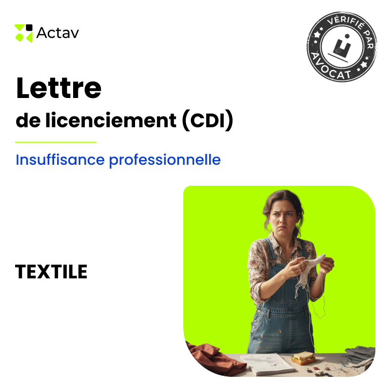 Lettre de licenciement pour insuffisance professionnelle (CDI) - Textile