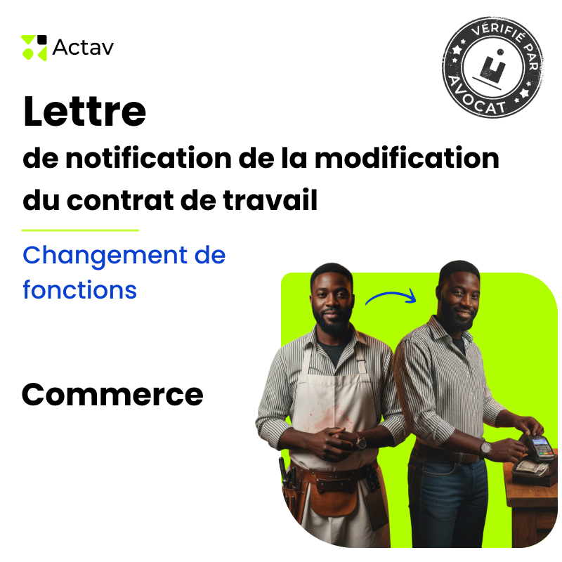 Lettre de proposition de modification du contrat de travail - Changement de fonctions - Commerce