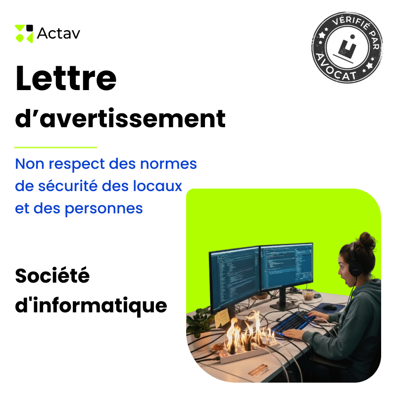 Lettre d'avertissement pour non-respect des consignes de sécurité des locaux et des personnes – Société d'informatique