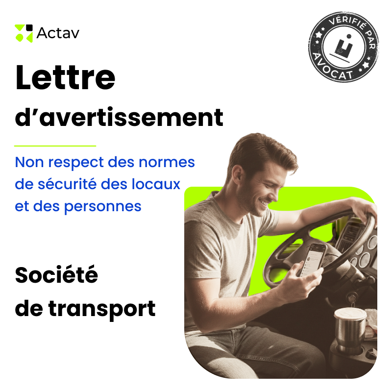 Lettre d'avertissement pour non-respect des consignes de sécurité des locaux et des personnes – Société de transport