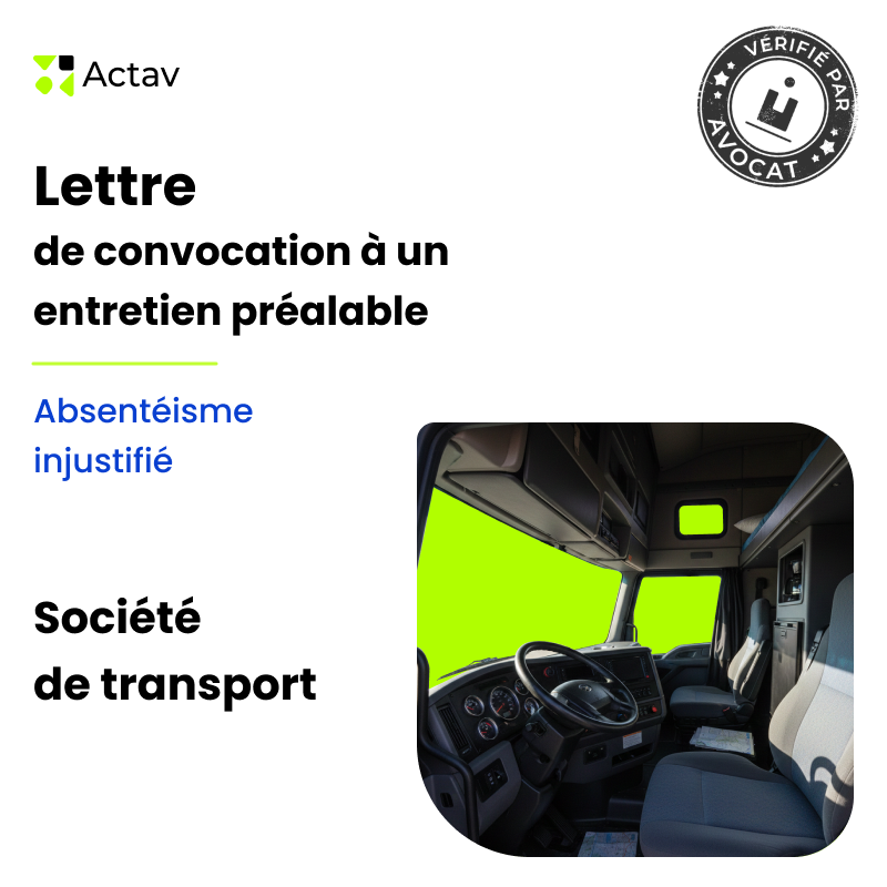 Lettre de convocation à un entretien préalable pour absentéisme injustifié - Société de transport