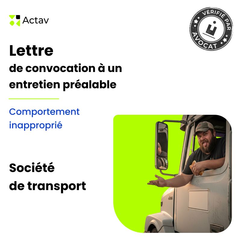 Lettre de convocation à un entretien préalable pour comportement inapproprié - Société de transport