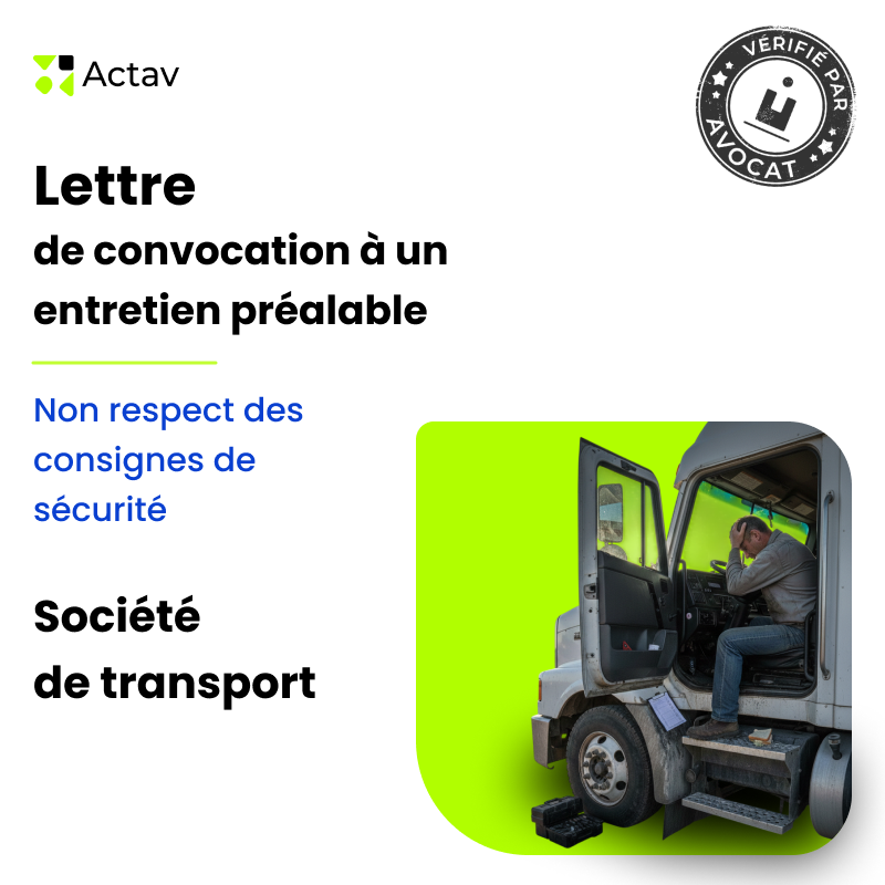 Lettre de convocation à un entretien préalable pour non-respect des consignes de sécurité - Société de transport