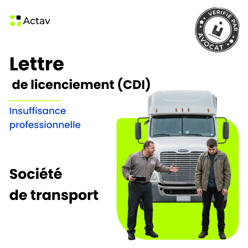 Lettre de licenciement pour insuffisance professionnelle (CDI) - Société de transport