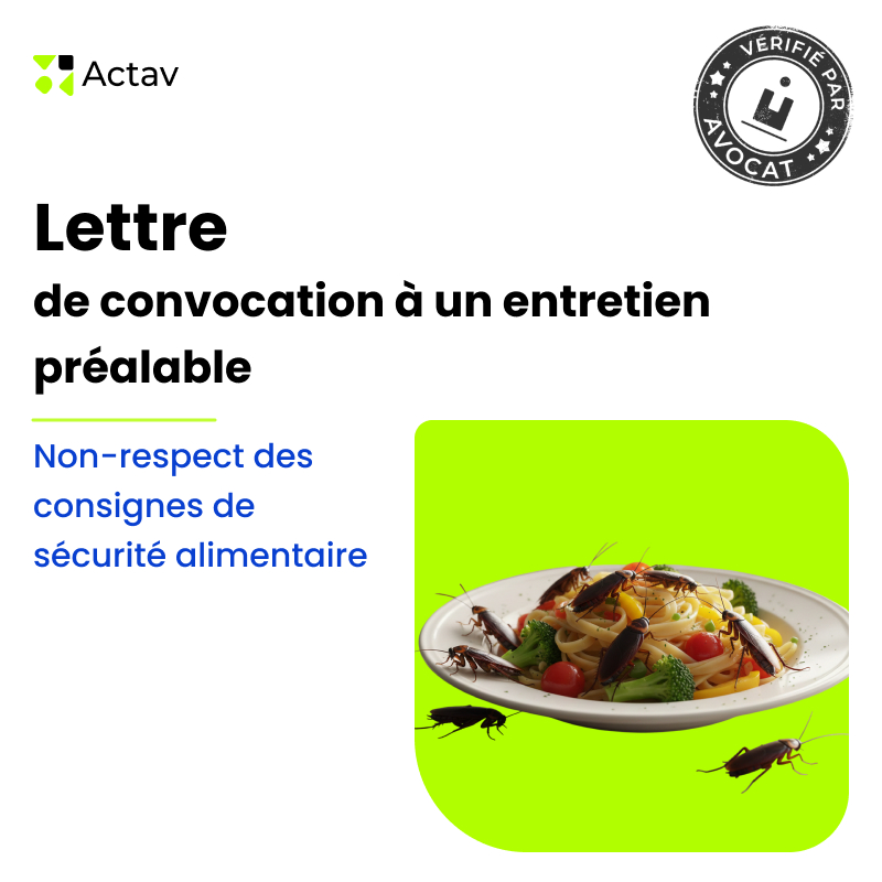 Lettre de convocation à un entretien préalable pour non-respect des consignes de sécurité alimentaire