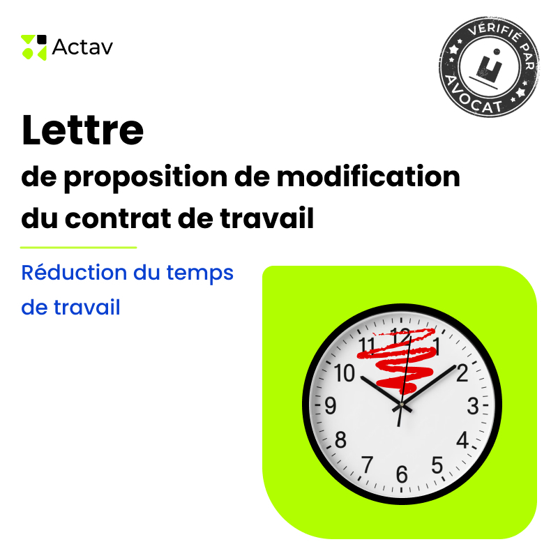 Lettre de proposition de modification du contrat de travail - Réduction du temps de travail