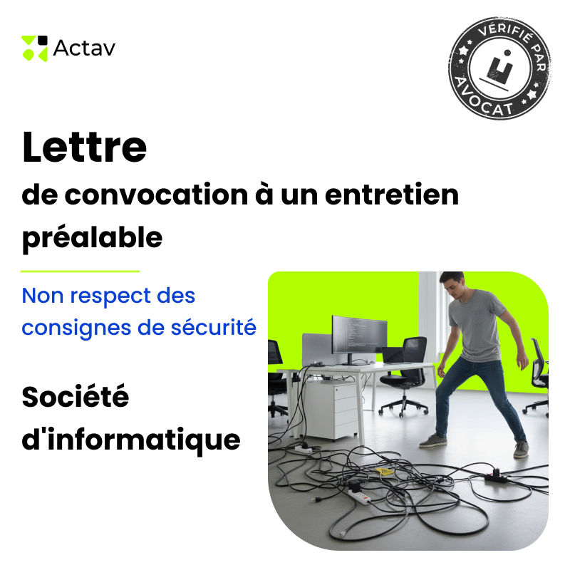 Lettre de convocation à un entretien préalable pour non-respect des consignes de sécurité - Société informatique
